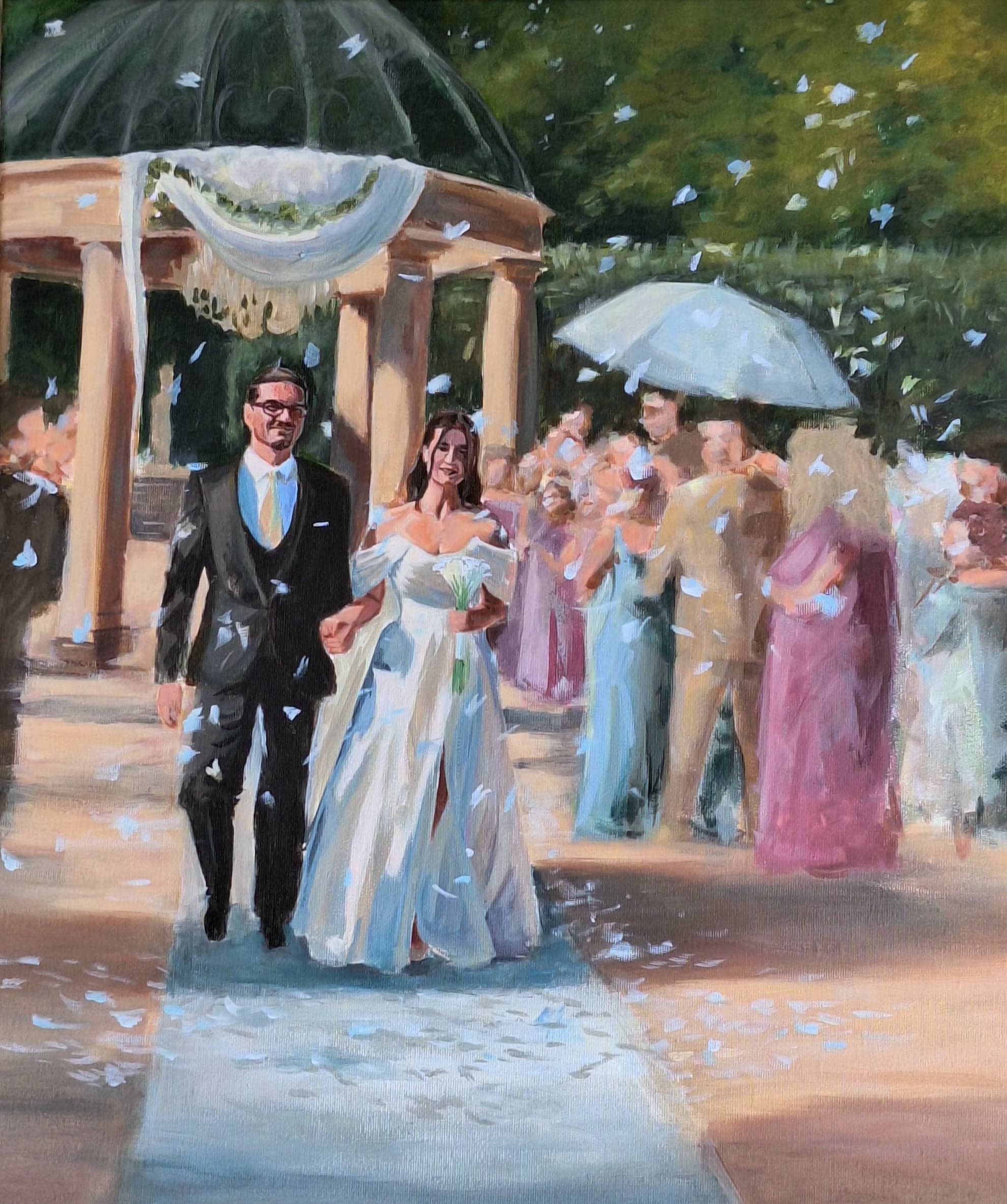 Obraz ślubny - Cyntia i Damian, wyjście pary młodej spod altany